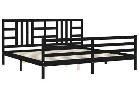 Cadru pat cu tăblie 200x200 cm, negru, lemn masiv - 5/5