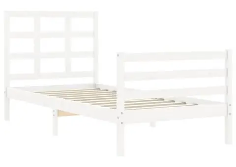 Cadru de pat cu tăblie, alb, 90x200 cm, lemn masiv - 5/5