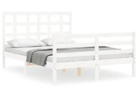 Cadru de pat cu tăblie, alb, 140x200 cm, lemn masiv - 2/5