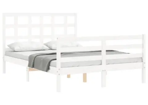 Cadru de pat cu tăblie, alb, 140x200 cm, lemn masiv - 3/5