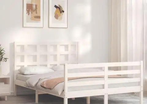 Cadru de pat cu tăblie, alb, 140x200 cm, lemn masiv - 4/5