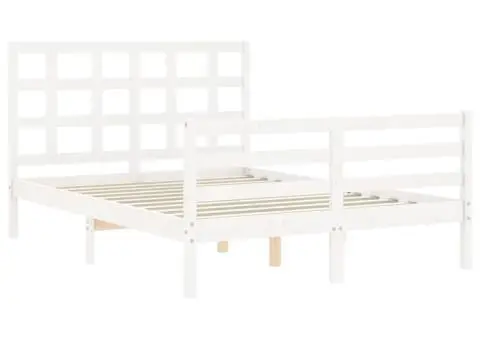 Cadru de pat cu tăblie, alb, 140x200 cm, lemn masiv - 5/5