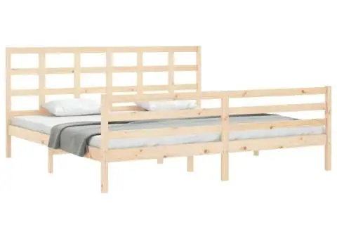 Cadru pat cu tăblie 200x200 cm, lemn masiv de pin - 3/5