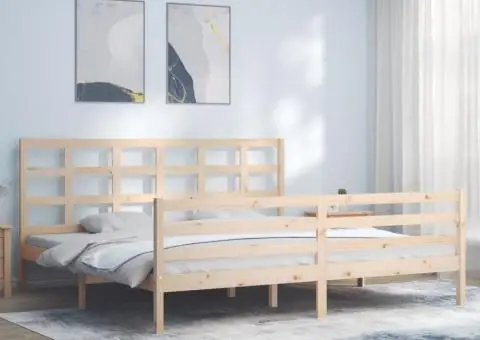 Cadru pat cu tăblie 200x200 cm, lemn masiv de pin - 4/5