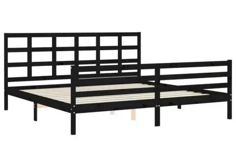 Cadru pat cu tăblie 200x200 cm, negru, lemn masiv - 5/5