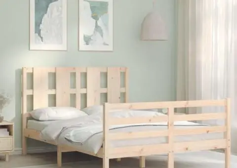 Cadru de pat cu tăblie, dublu mic, lemn masiv - 1/5