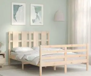 vidaXL Cadru de pat cu tăblie, dublu mic, lemn masiv