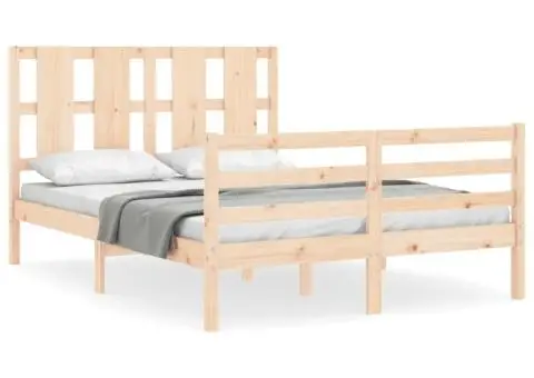 Cadru de pat cu tăblie, dublu mic, lemn masiv - 2/5