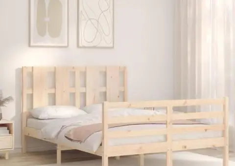 Cadru de pat cu tăblie, dublu mic, lemn masiv - 3/5