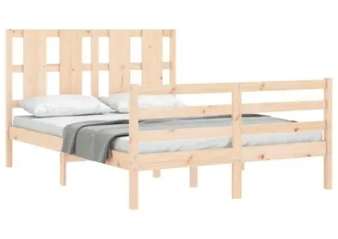 Cadru de pat cu tăblie, dublu mic, lemn masiv - 4/5