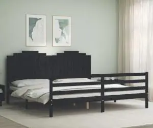 vidaXL Cadru pat cu tăblie 200x200 cm, negru, lemn masiv