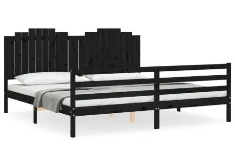 Cadru pat cu tăblie 200x200 cm, negru, lemn masiv - 2/5