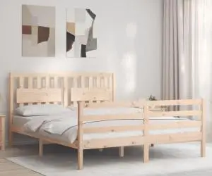 vidaXL Cadru de pat cu tăblie, king size, lemn masiv