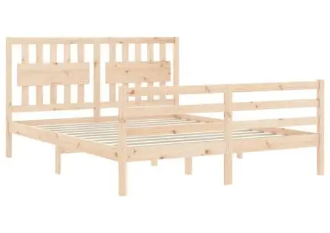 Cadru de pat cu tăblie, king size, lemn masiv - 5/5