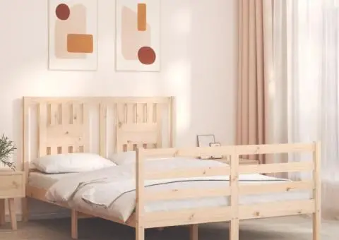 Cadru de pat cu tăblie, dublu mic, lemn masiv - 1/5