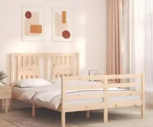 vidaXL Cadru de pat cu tăblie, dublu mic, lemn masiv