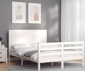vidaXL Cadru de pat cu tăblie dublu mic, lemn masiv