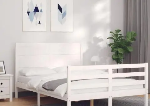 Cadru de pat cu tăblie dublu mic, lemn masiv - 3/5