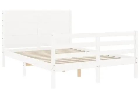 Cadru de pat cu tăblie dublu mic, lemn masiv - 5/5