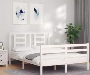 vidaXL Cadru de pat cu tăblie dublu mic, lemn masiv