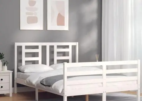 Cadru de pat cu tăblie dublu mic, lemn masiv - 3/5