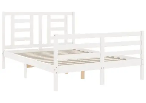 Cadru de pat cu tăblie dublu mic, lemn masiv - 5/5