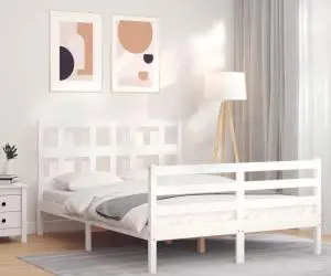 vidaXL Cadru de pat cu tăblie, alb, 120x200 cm, lemn masiv