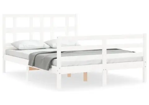 Cadru de pat cu tăblie, alb, 120x200 cm, lemn masiv - 2/5