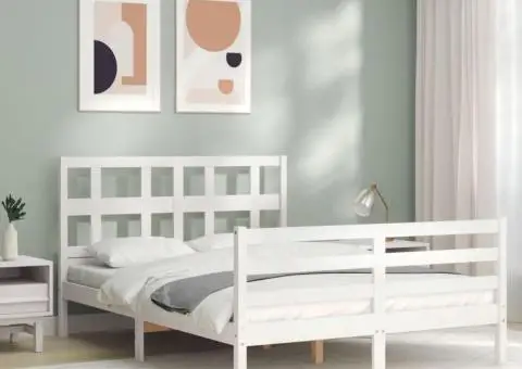 Cadru de pat cu tăblie, alb, 120x200 cm, lemn masiv - 4/5