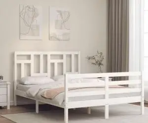 vidaXL Cadru de pat cu tăblie, alb, 140x200 cm, lemn masiv