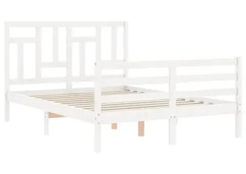 Cadru de pat cu tăblie, alb, 140x200 cm, lemn masiv - 5/5