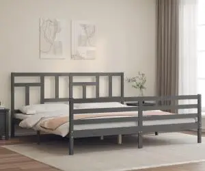 vidaXL Cadru pat cu tăblie 200x200 cm, gri, lemn masiv