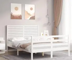 vidaXL Cadru de pat cu tăblie dublu mic, lemn masiv