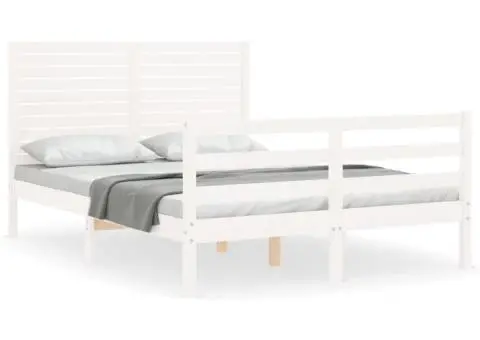 Cadru de pat cu tăblie dublu mic, lemn masiv - 2/5