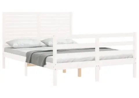 Cadru de pat cu tăblie dublu mic, lemn masiv - 4/5