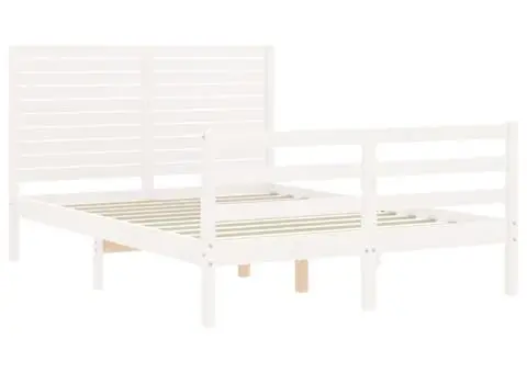 Cadru de pat cu tăblie dublu mic, lemn masiv - 5/5