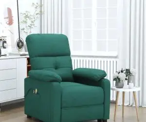 vidaXL Fotoliu de masaj cu ridicare, verde închis, material textil
