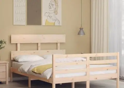 Cadru de pat cu tăblie, dublu mic, lemn masiv - 1/5