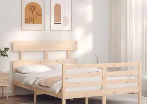 Cadru de pat cu tăblie, dublu mic, lemn masiv - 3/5