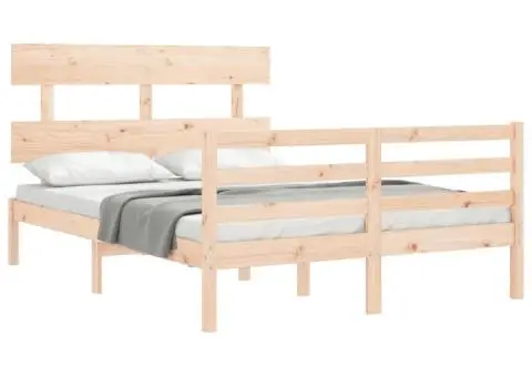 Cadru de pat cu tăblie, dublu mic, lemn masiv - 4/5