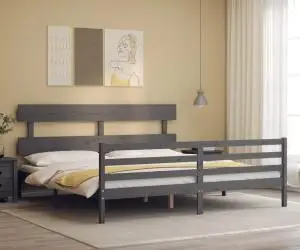 vidaXL Cadru pat cu tăblie 200x200 cm, gri, lemn masiv
