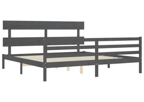 Cadru pat cu tăblie 200x200 cm, gri, lemn masiv - 5/5