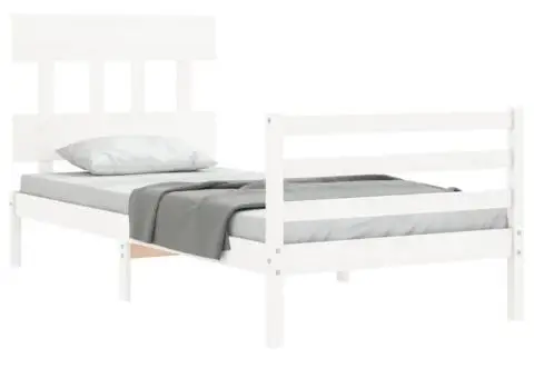 Cadru de pat cu tăblie, alb, 100x200 cm, lemn masiv - 4/5