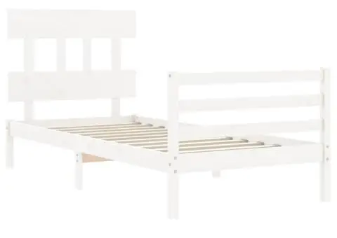 Cadru de pat cu tăblie, alb, 100x200 cm, lemn masiv - 5/5