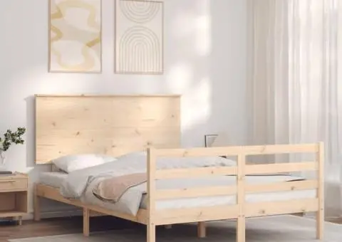 Cadru de pat cu tăblie, dublu mic, lemn masiv - 1/5