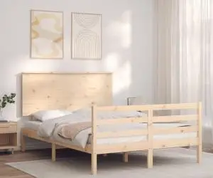 vidaXL Cadru de pat cu tăblie, dublu mic, lemn masiv