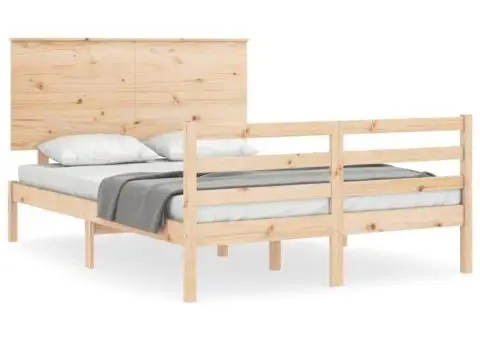 Cadru de pat cu tăblie, dublu mic, lemn masiv - 2/5