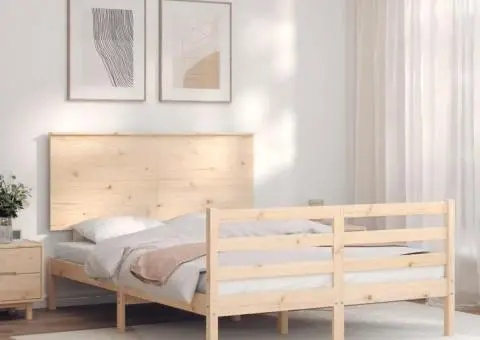 Cadru de pat cu tăblie, dublu mic, lemn masiv - 3/5