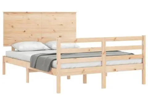 Cadru de pat cu tăblie, dublu mic, lemn masiv - 4/5