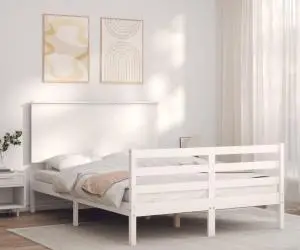 vidaXL Cadru de pat cu tăblie, alb, 140x200 cm, lemn masiv